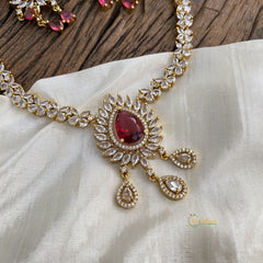Redish Pink Victorian Diamond Pendant Neckpiece - VV1369