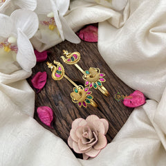 Vriksham Antique Peacock & Paisley Kundan Jadau Stud With Ear Cuffs Bugadi With Pearl-Red Green-G20006