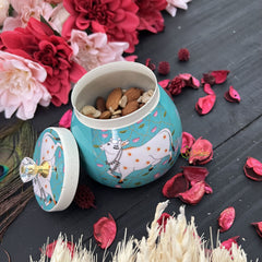 Vriksham Cow Metal Pichwai Jar-Aqua Green-RG254