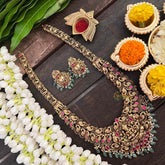 Vriksham Gold Look Alike Lakshmi With Peacock-Red-Pastel Green Bead-G21279