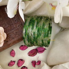 Vriksham Dual Tone Glass Bangle-Off White & Green-Set of 12-G15826