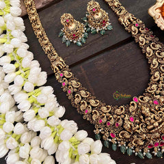 Vriksham Gold Look Alike Lakshmi With Peacock-Red-Pastel Green Bead-G21279