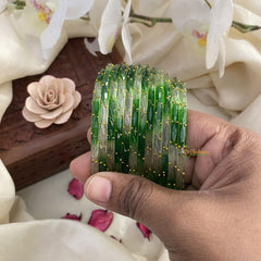 Vriksham Dual Tone Glass Bangle-Off White & Green-Set of 12-G15826