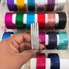 Vriksham 23-Color Rainbow Mega Set - Premium Glossy Metal & Crystal Studded Accents Bangle Set -G21877
