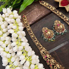 Vriksham Gold Look Alike Lakshmi With Peacock-Red-Pastel Green Bead-G21279