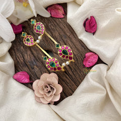Vriksham Antique Manga Style Jadau Stud & Ear Cuffs Bugadi With Pearls-Red Green-G19998