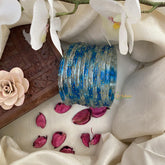 Vriksham Dual Tone Glass Bangle-Off White & Sky Blue-Set of 12-G15817