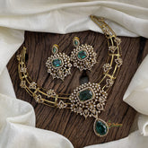 Victorian Diamond Hasli Choker Neckpiece - Aqua Green - VV1374