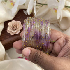 Vriksham Dual Tone Glass Bangle-Off White & Lavender-Set of 12-G15819