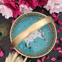 Vriksham Golden Pichwai Basket-Aqua Blue-Cow Design-RG265