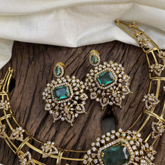 Victorian Diamond Hasli Choker Neckpiece - Aqua Green - VV1374