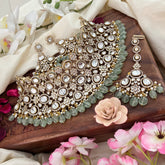 Bridal Statement Victorian Diamond Choker-Aqua Green Bead-VV1800