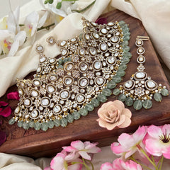 Bridal Statement Victorian Diamond Choker-Aqua Green Bead-VV1800