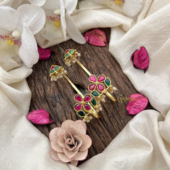 Vriksham Floral Kundan Jadau Stud With Ear Cuffs Bugadi With Pearl-Red Green-G20007