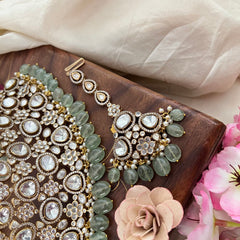 Bridal Statement Victorian Diamond Choker-Aqua Green Bead-VV1800