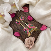 Vriksham Lotus & Peacock Style Jadau Stud & Ear Cuffs Bugadi With Pearls-G19996