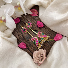 Vriksham Lotus & Peacock Style Jadau Stud & Ear Cuffs Bugadi With Pearls-G19996