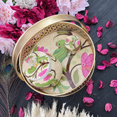 Vriksham Golden Pichwai Basket with Jar & Kumkum Box-Off White-Parrot Design-RG198