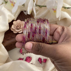 Vriksham Dual Tone Glass Bangle-Off White & Grape Wine-Set of 12-G15824