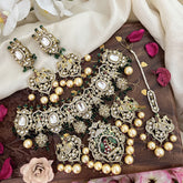 Statement Victorian Diamond Choker-Green & Red Beads-Pearls-VV1784