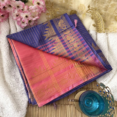 Vriksham Charcoal Grey & Royal Blue Chinnalampattu Saree Copper Border-VS4721