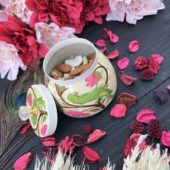 Vriksham Golden Pichwai Basket with Jar & Kumkum Box-Off White-Parrot Design-RG198