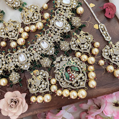 Statement Victorian Diamond Choker-Green & Red Beads-Pearls-VV1784