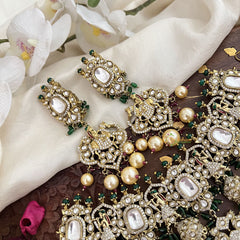 Statement Victorian Diamond Choker-Green & Red Beads-Pearls-VV1784