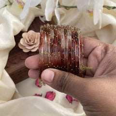 Vriksham Dual Tone Glass Bangle-Off White & Brown-Set of 12-G15820