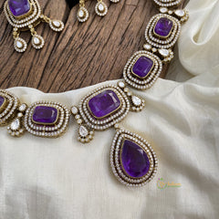Premium Purple Victorian Diamond Pendant Neckpiece  - VV10748