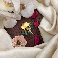 Vriksham Lotus Bloom Kundan Kundan Jadau Jada Billai-Red Green & White-Green Bead-J3826