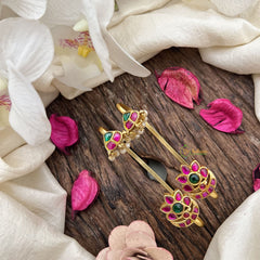 Vriksham Mini Lotus Kemp Stud & Ear Cuffs Bugadi With Pearls-G19993