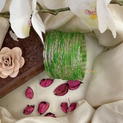 Vriksham Dual Tone Rain Drop Glass Bangle-Off White & Parrot Green-Set of 12-G15814