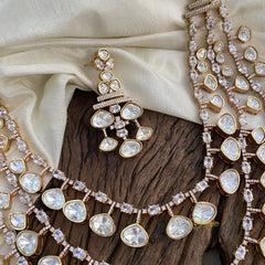 Gold look alike Mossanite Victorian Diamond Layered Neckpiece - White - VV1390