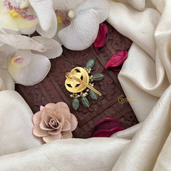 Vriksham Classic Crescent With Floral Kundan Kundan Jadau Jada Billai-Red Green & White-Aqua Green Bead-J3828