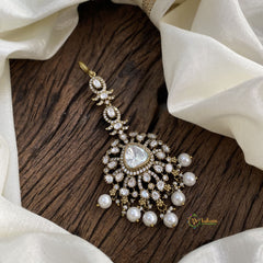 Precious White Victorian Diamond Maang Tikka with Beads - VV1375