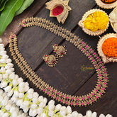 Vriksham Double Layer Gold Plated Lakshmi With Leaf Long Neckpiece-Red-G21272