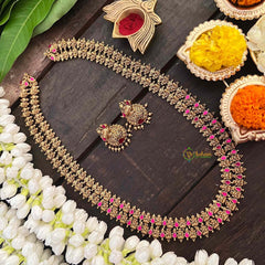 Vriksham Double Layer Gold Plated Lakshmi With Leaf Long Neckpiece-Red-G21272