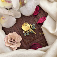 Vriksham Designer Floral Type Kundan Kundan Jadau Jada Billai-Red White & Green-Aqua Green Bead-J3833