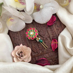 Vriksham Elegant Floral Kundan Kundan Jadau Jada Billai-Red Green & White-Green Bead-J3831