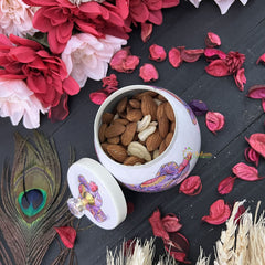 Vriksham Golden Pichwai Basket with Jar & Kumkum Box-White-Elephant Design-RG199