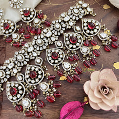 Stylish Red Victorian Diamond Choker-Red Beads-VV1860