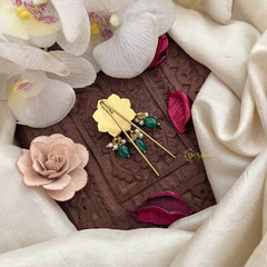 Vriksham Simple Floral Kundan Jadau Jada Billai-Red White & Green-Green Bead-J3834