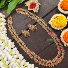 Vriksham Double Layer Gold Plated Lakshmi With Leaf Long Neckpiece-Red Green-G21273