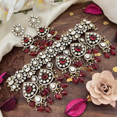 Stylish Red Victorian Diamond Choker-Red Beads-VV1860