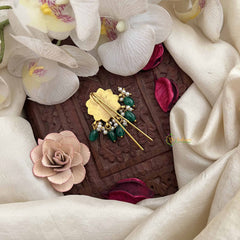 Vriksham Elegant Star Floral Style Kundan Jadau Jada Billai-Red White & Green-Green Bead-J3837