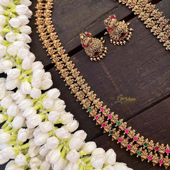 Vriksham Double Layer Gold Plated Lakshmi With Leaf Long Neckpiece-Red Green-G21273