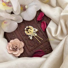 Vriksham Half Moon & Floral Kundan Jadau Jada Billai-White & Green-Pearls-J3843