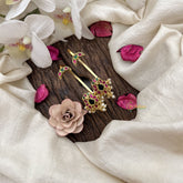 Vriksham Peacock Motif Drops Jadau Stud & Ear Cuffs Bugadi With Pearls-Red Green-G20002