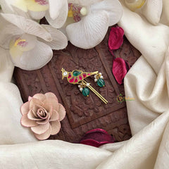 Vriksham Classic Parrot Style Kundan Jadau Jada Billai-Red White & Green-Green Bead-J3838